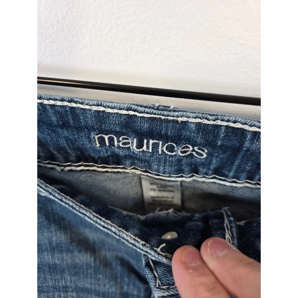 Maurices Womens Distressed Skinny Jeans Medium Wash Contrast Stitch Size 11/12